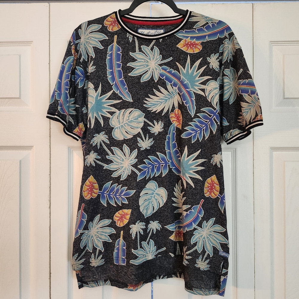 Huntington Gray Black‎ T-Shirt with Colorful Island Flora Size XL